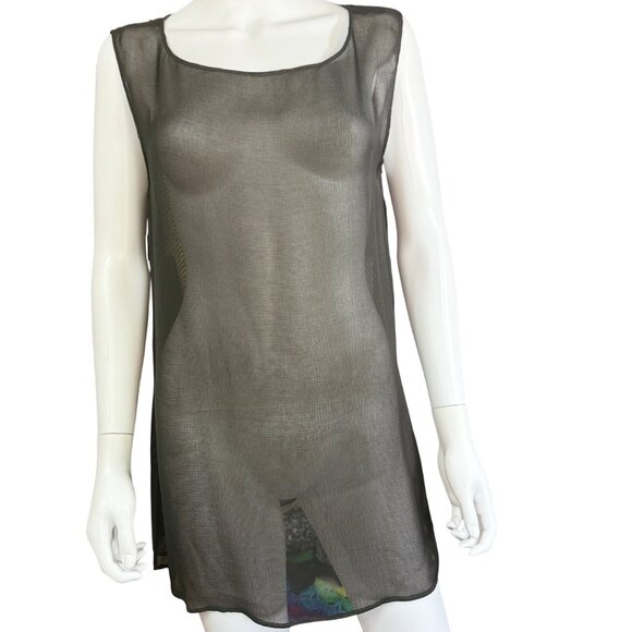 Eileen Fisher Womens Sheer Cover-Up Sleeveless Top Black Lightweight Size L - Picture 1 of 5